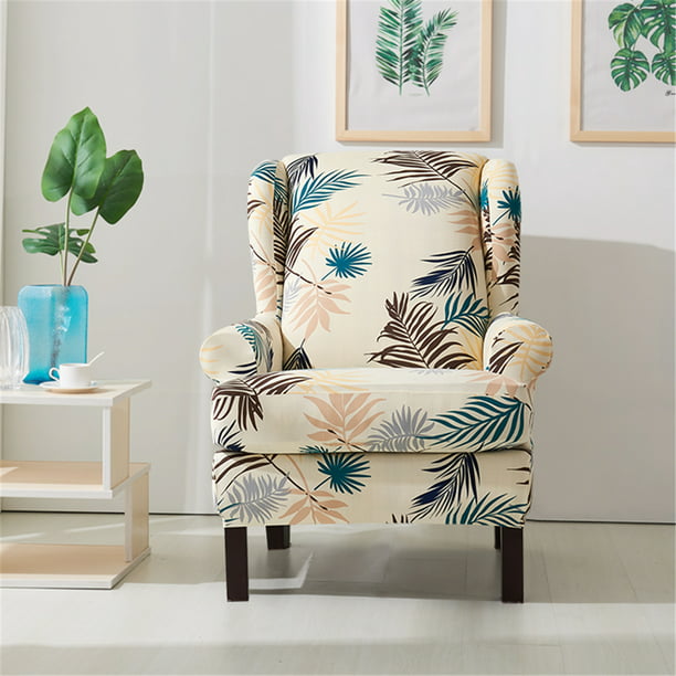 2 Pieces Stretch Wing Chair Slipcover,Wingback Armchair Chair Slipcovers Sofa Covers,Leaves Printed Wing Back Chair Slipcovers